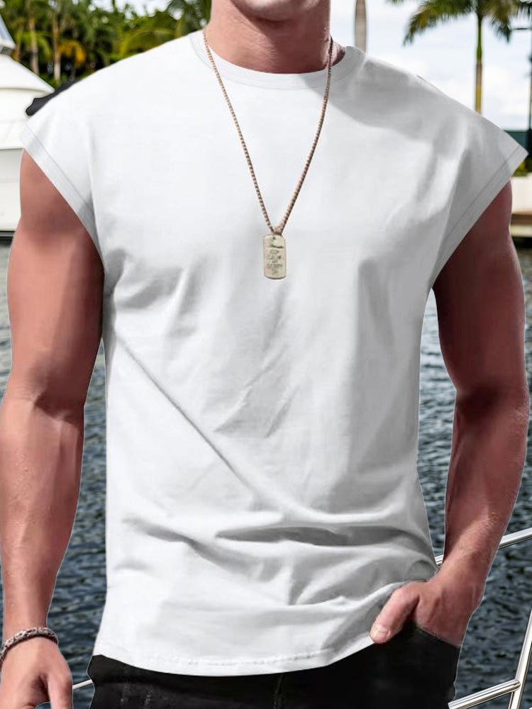 Men's Minimalist Drop Shoulder Sleeveless Tee - White
