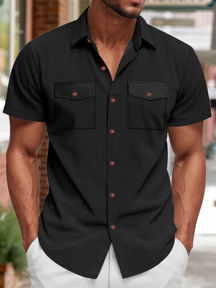 Men's Relaxed Ribbed Knit Short Sleeve Shirt - Black