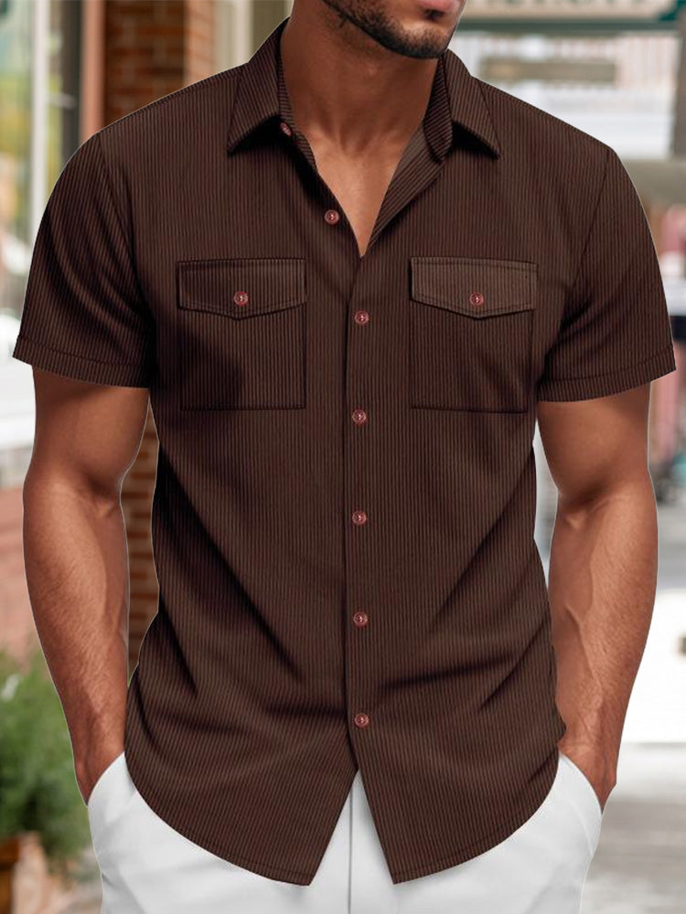 Men's Relaxed Ribbed Knit Short Sleeve Shirt - Brown