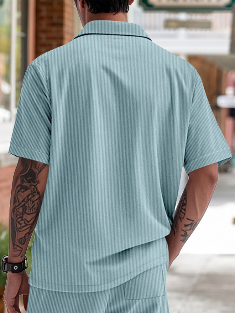 Men's Relaxed Ribbed Knit Short Sleeve Shirt - Light blue
