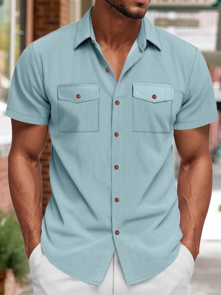 Men's Relaxed Ribbed Knit Short Sleeve Shirt - Light blue