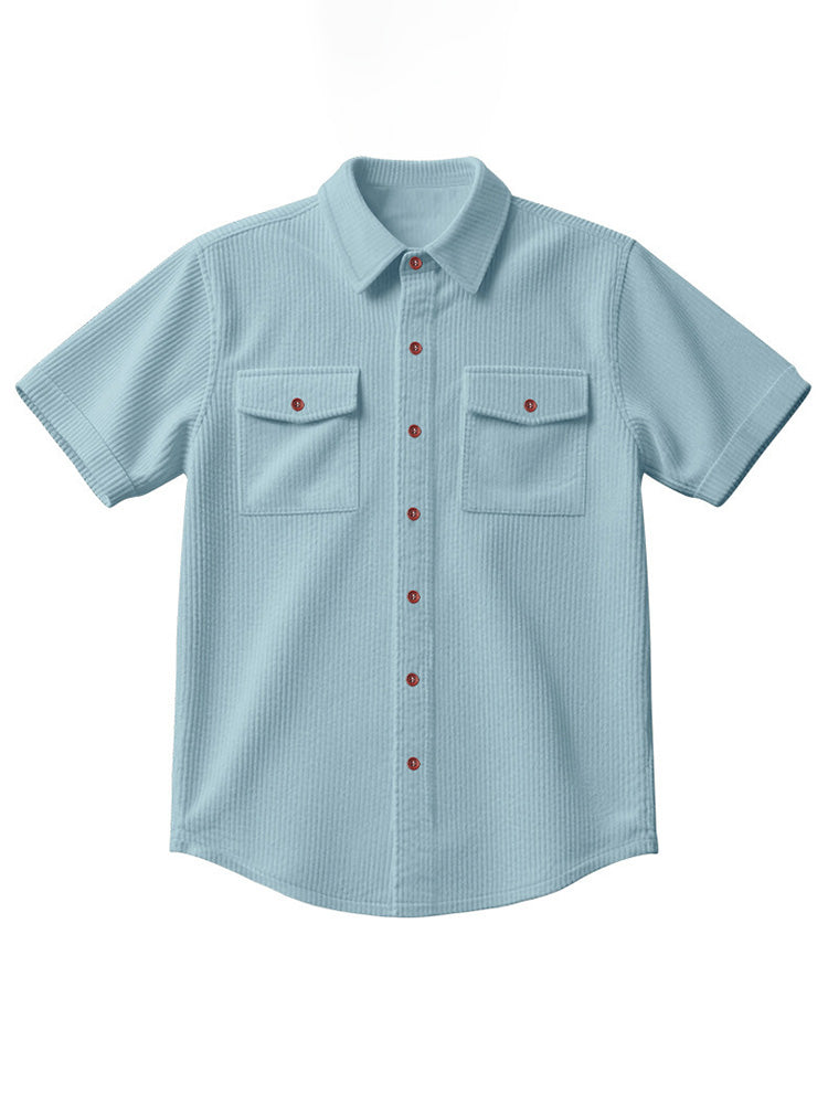 Men's Relaxed Ribbed Knit Short Sleeve Shirt - Light blue