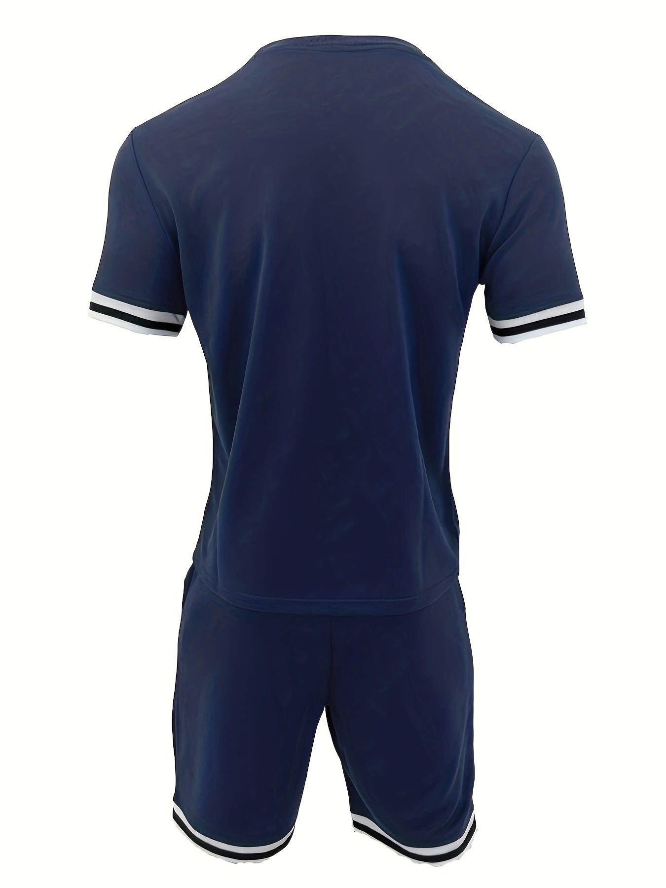 Men's Contrast Stripe 2-Piece Short Sleeve Tee & Shorts Set - Navy blue