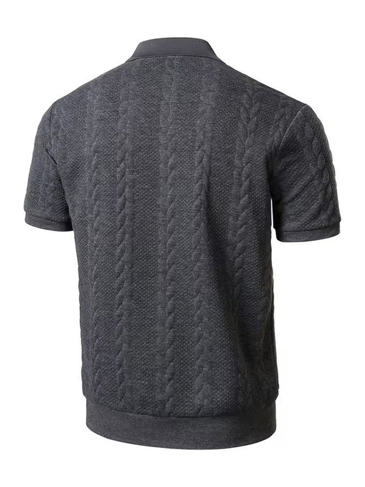 Men's Cable Knit Short Sleeve Polo Shirt - Dark gray
