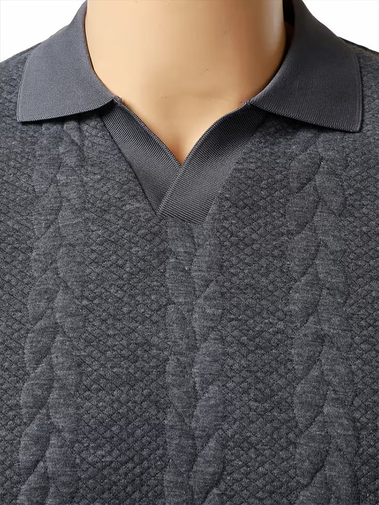 Men's Cable Knit Short Sleeve Polo Shirt - Dark gray
