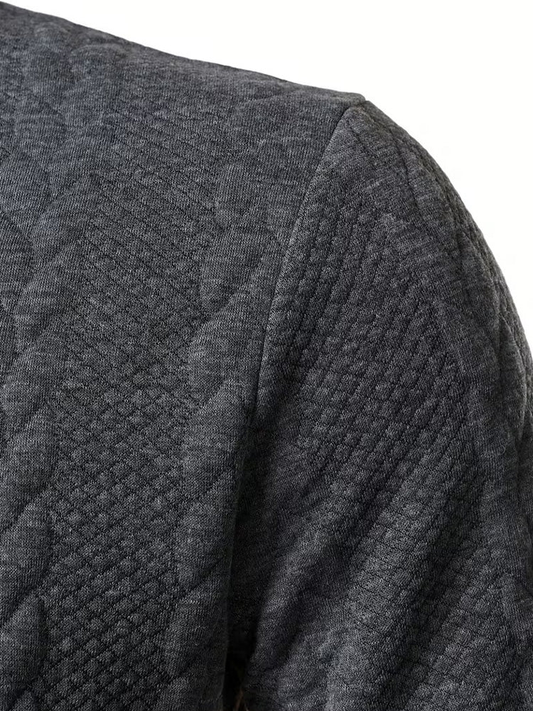 Men's Cable Knit Short Sleeve Polo Shirt - Dark gray