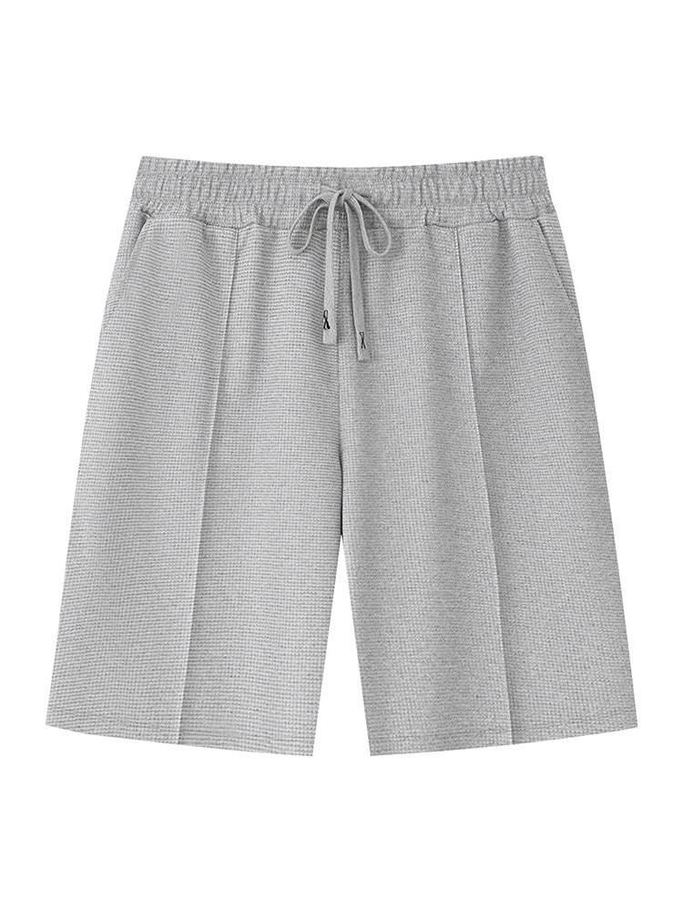 Waffle Knit Hoodie 2-Piece Short Sleeve Set with Shorts - Gray