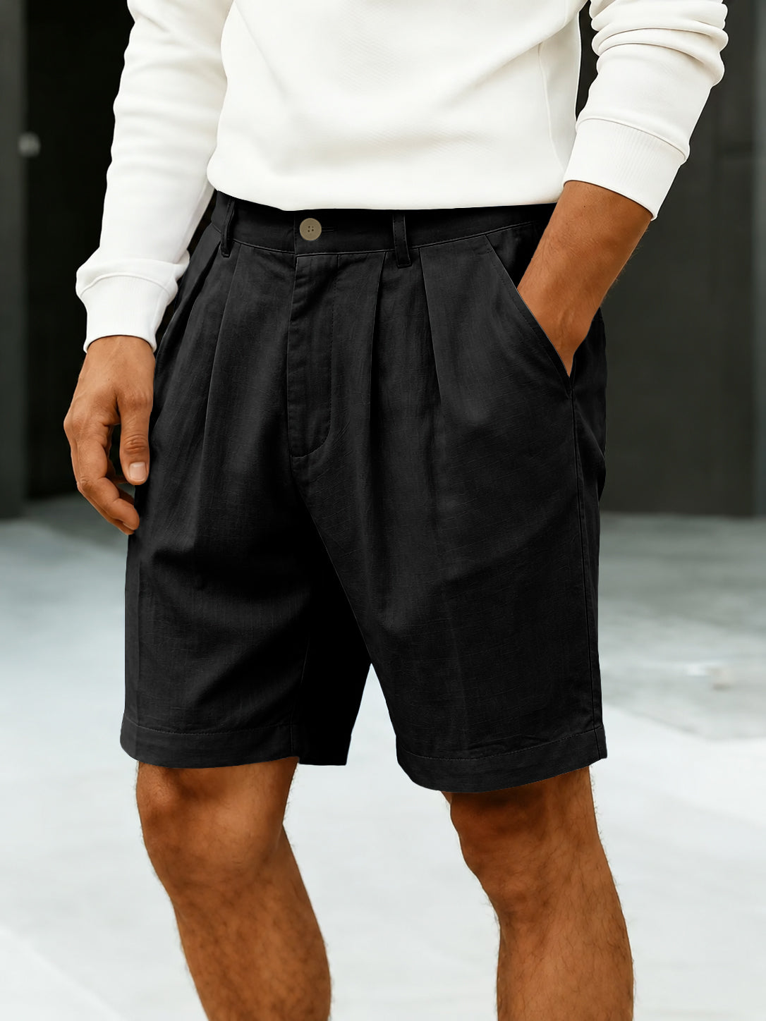 Men's High-Rise Pleated Chino Shorts - Black