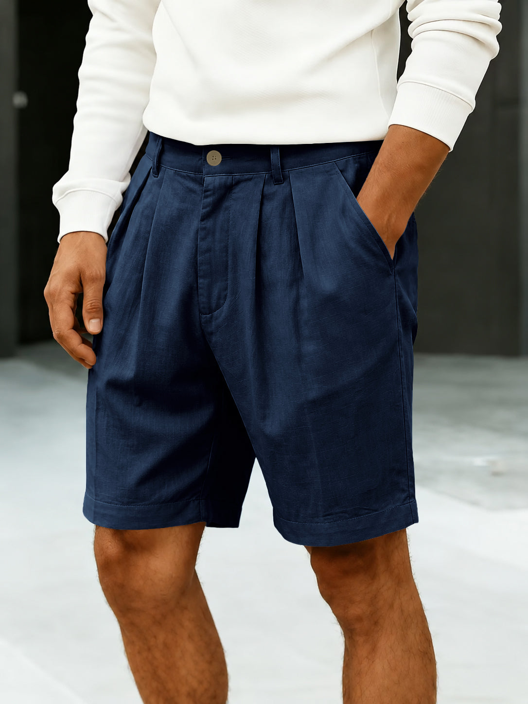Men's High-Rise Pleated Chino Shorts - Navy blue