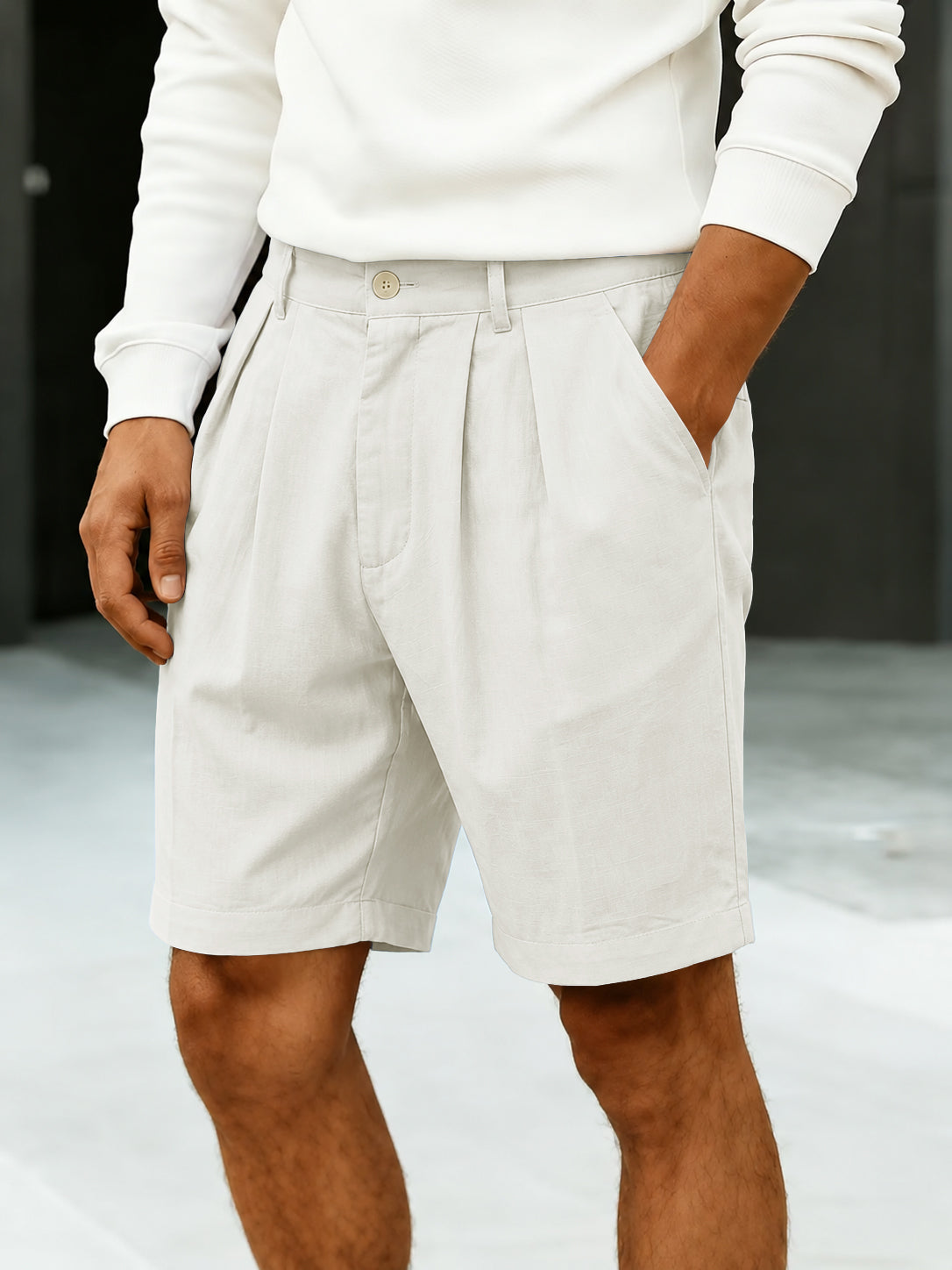 Men's High-Rise Pleated Chino Shorts - White