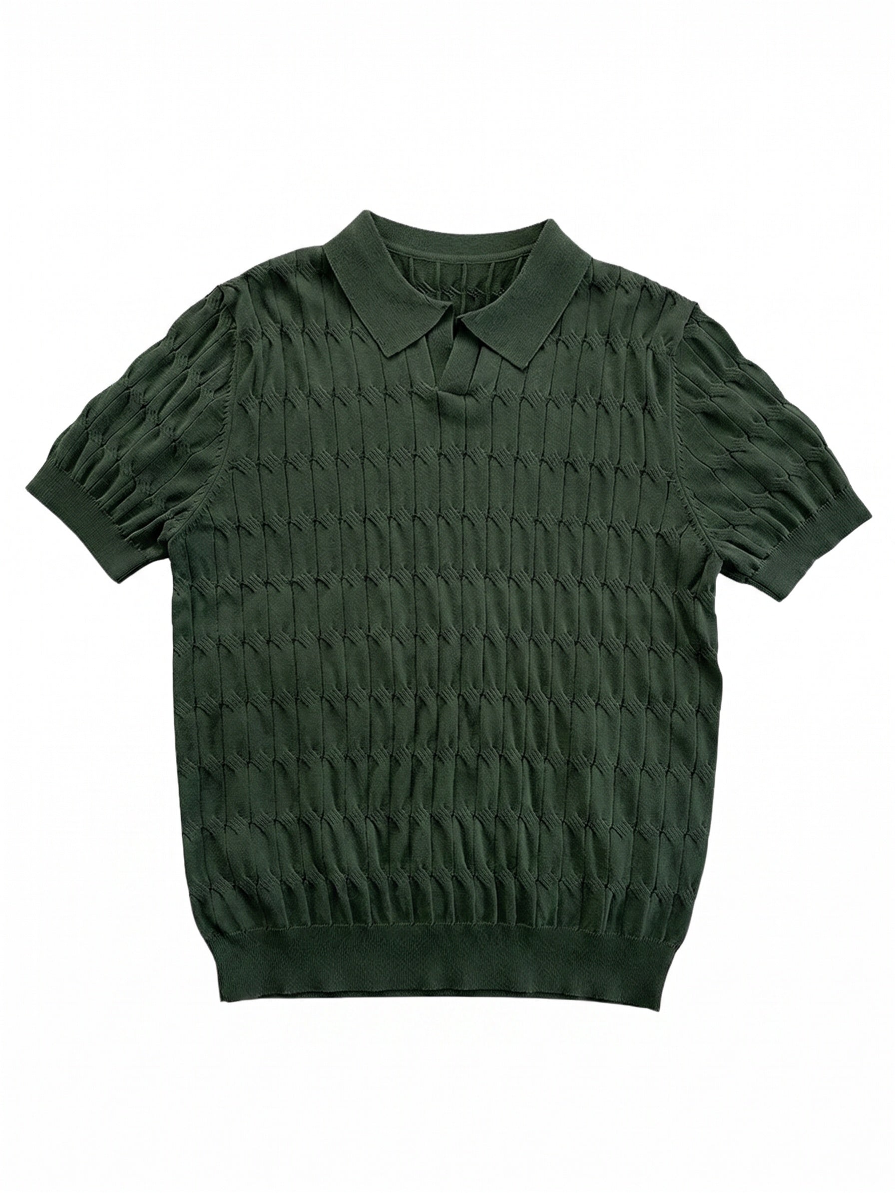 Knit Polo Shirt Short Sleeve Textured Cable - Green