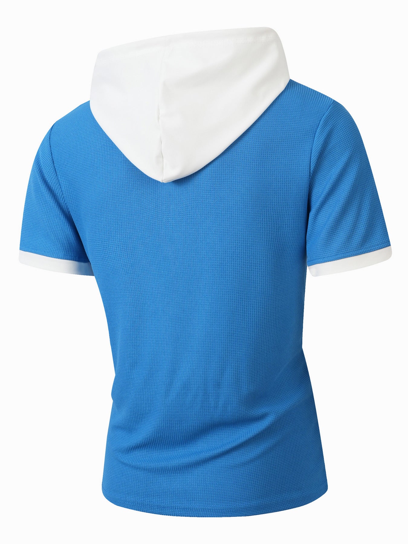 Short Sleeve Contrast Waffle Knit Casual Drawstring Tee - Blue