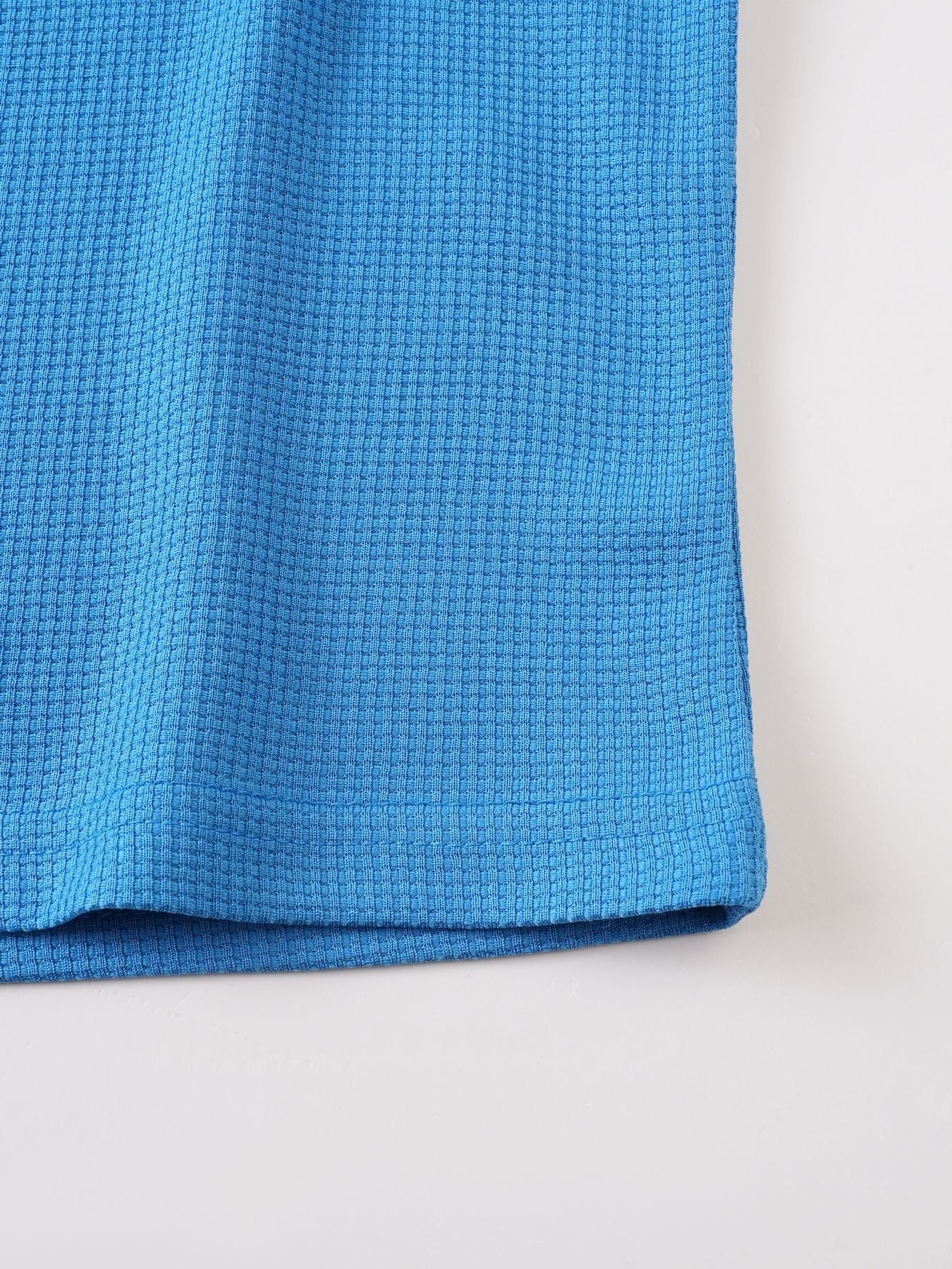 Short Sleeve Contrast Waffle Knit Casual Drawstring Tee - Blue
