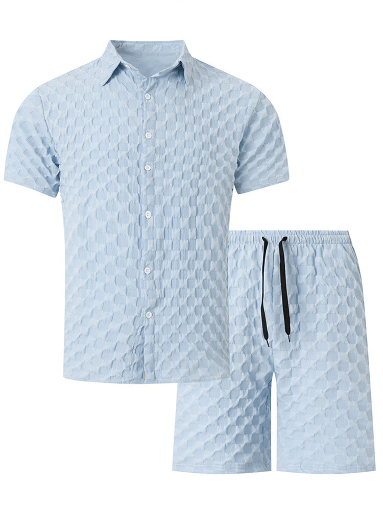 Men's Bubble Jacquard 2-Piece Shirt & Shorts Set - Clear blue