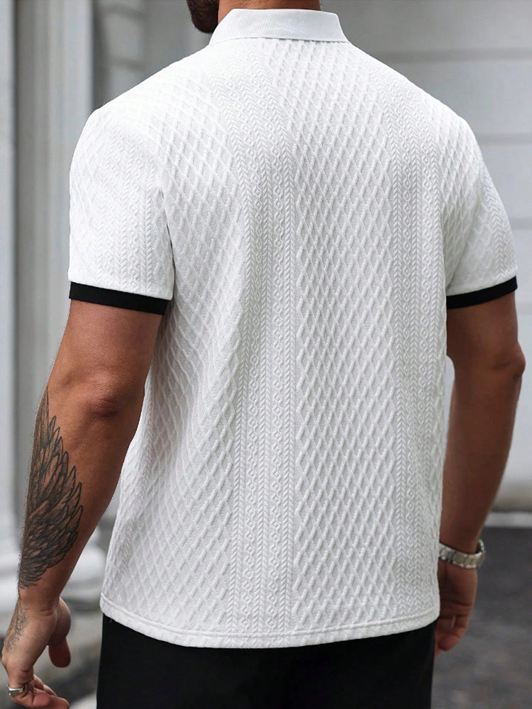 Contrast Trim Cool-Touch Cotton Knit Short Sleeve - White