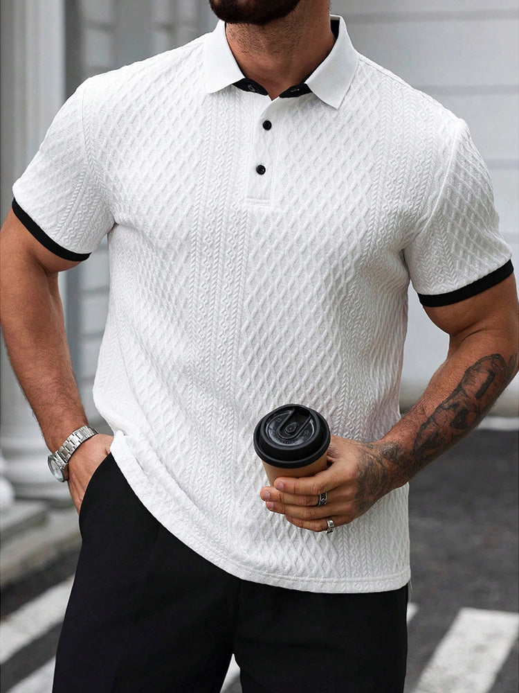 Contrast Trim Cool-Touch Cotton Knit Short Sleeve - White