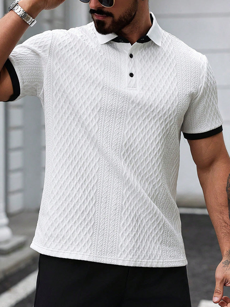 Contrast Trim Cool-Touch Cotton Knit Short Sleeve - White