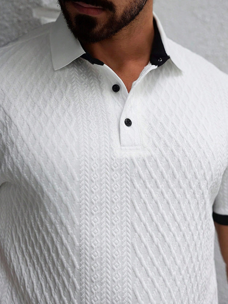 Contrast Trim Cool-Touch Cotton Knit Short Sleeve - White