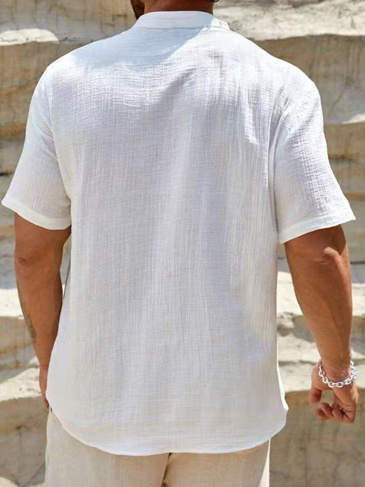 Washed Crinkle Textured Casual Beach Tee - White