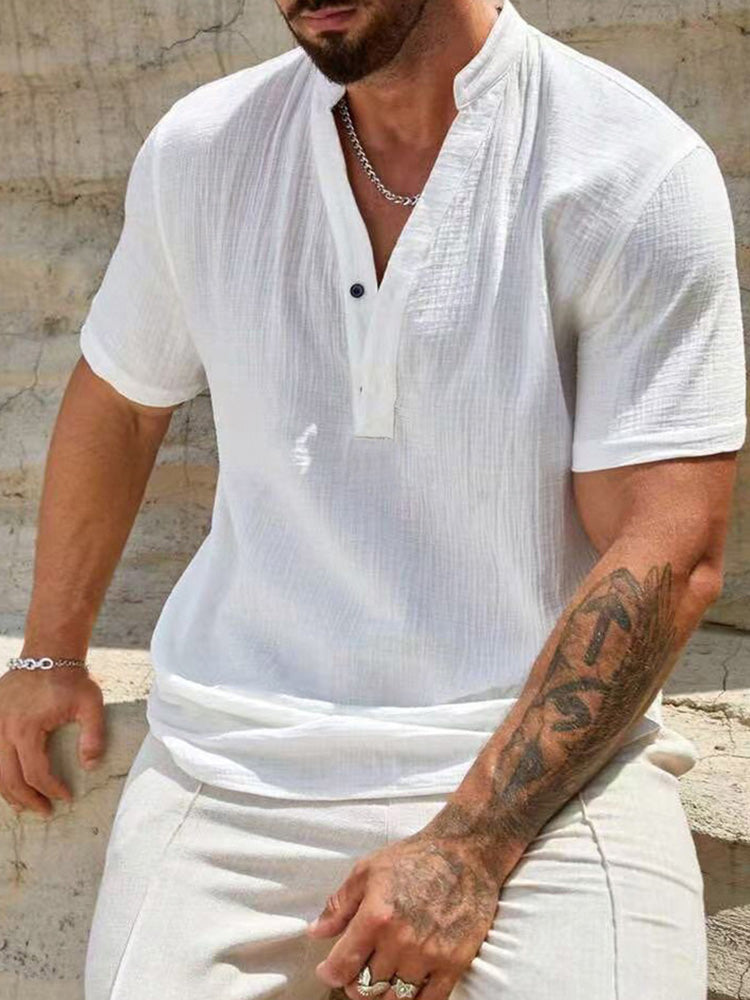 Washed Crinkle Textured Casual Beach Tee - White