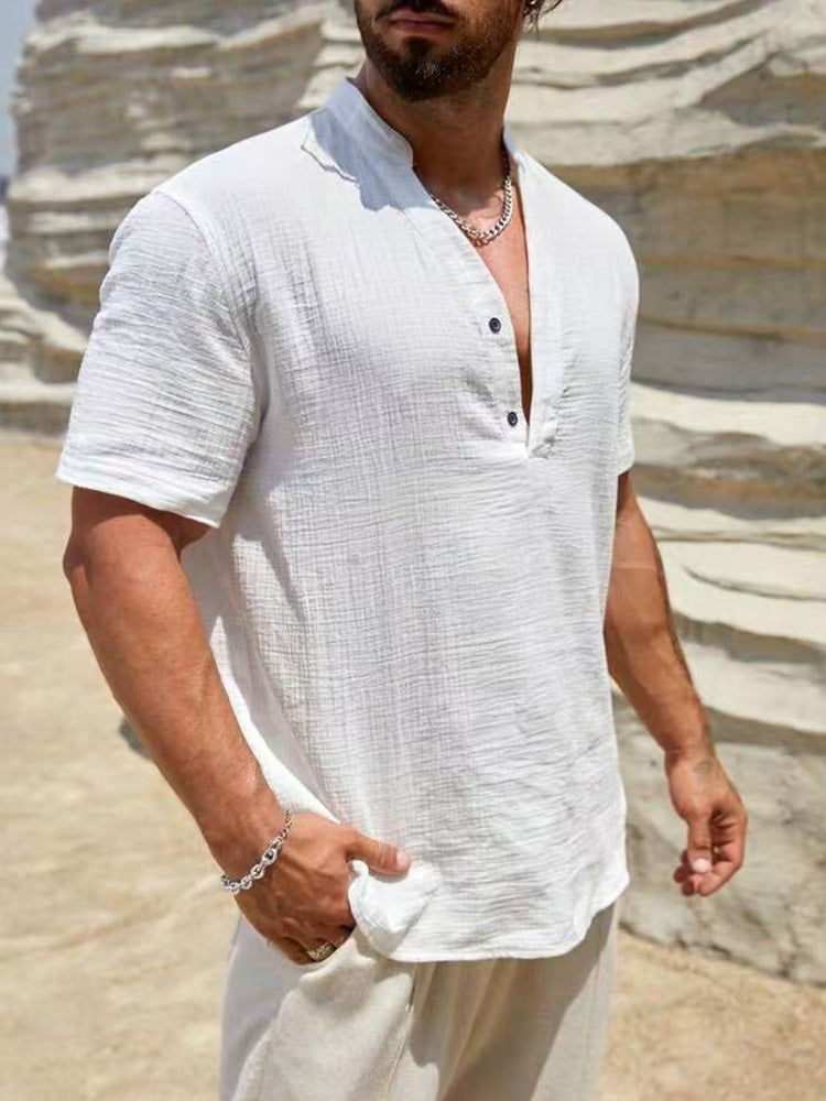 Washed Crinkle Textured Casual Beach Tee - White