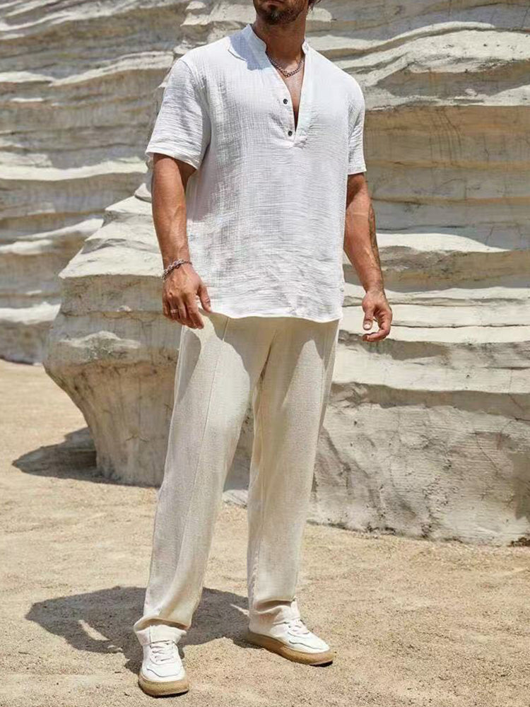 Washed Crinkle Textured Casual Beach Tee - White