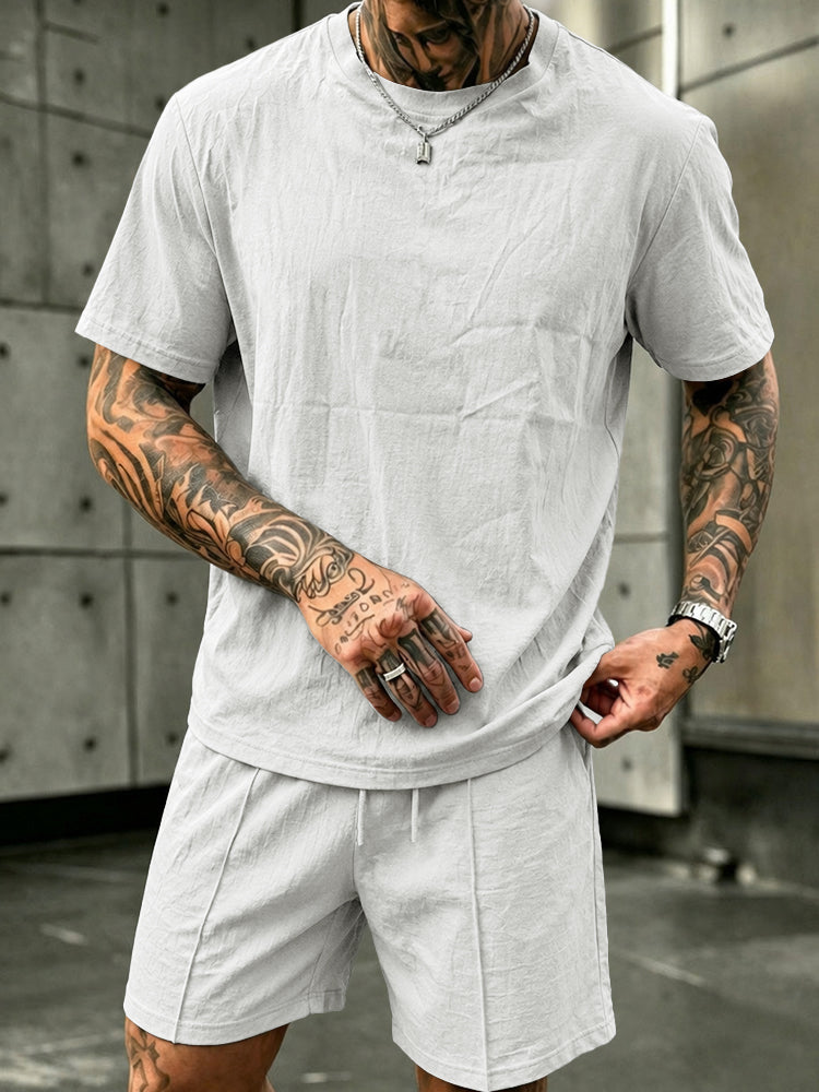 Washed Cotton 2-Piece T-Shirt & Shorts Set - White
