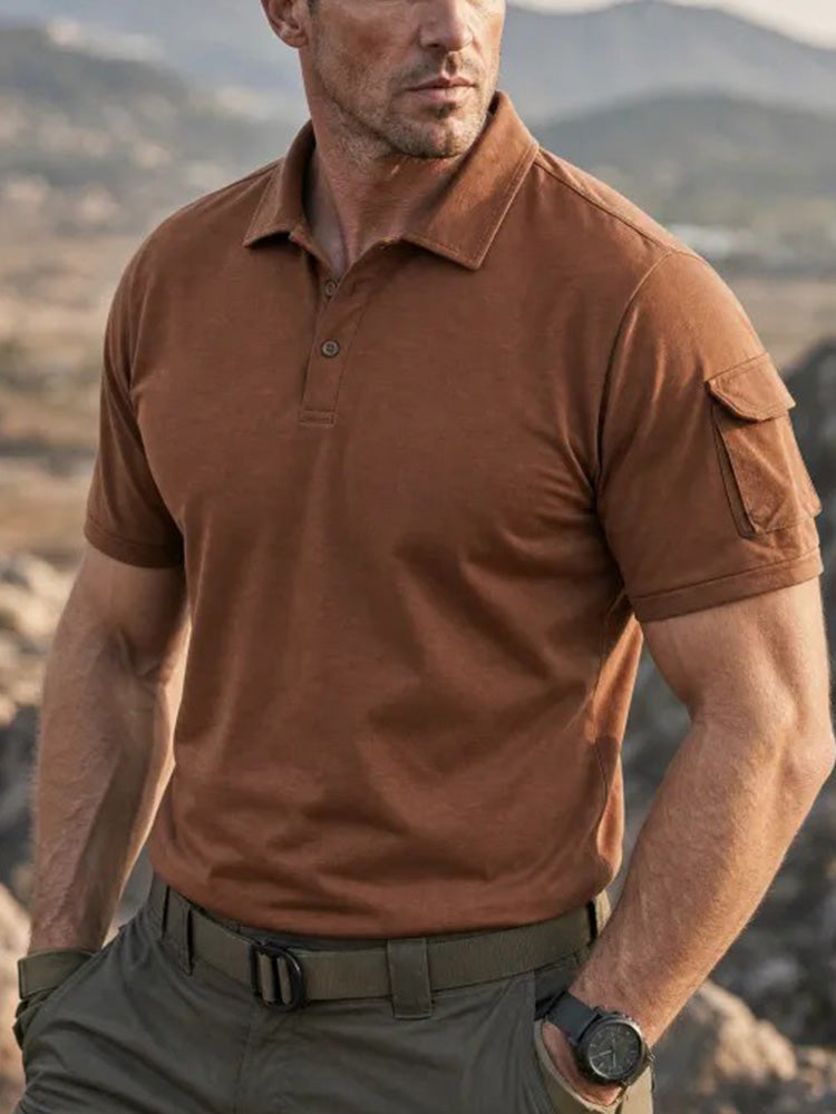 Standard Collar Stretch Woven Casual Outdoor Polo Shirt - Brown
