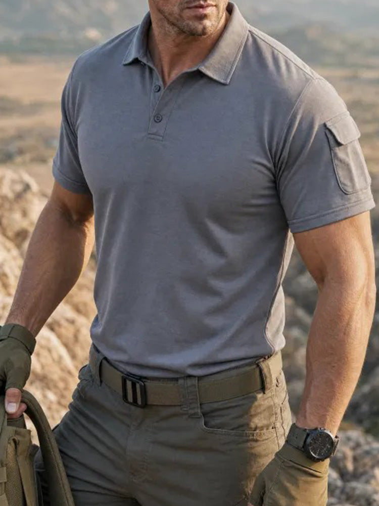 Standard Collar Stretch Woven Casual Outdoor Polo Shirt - Gray