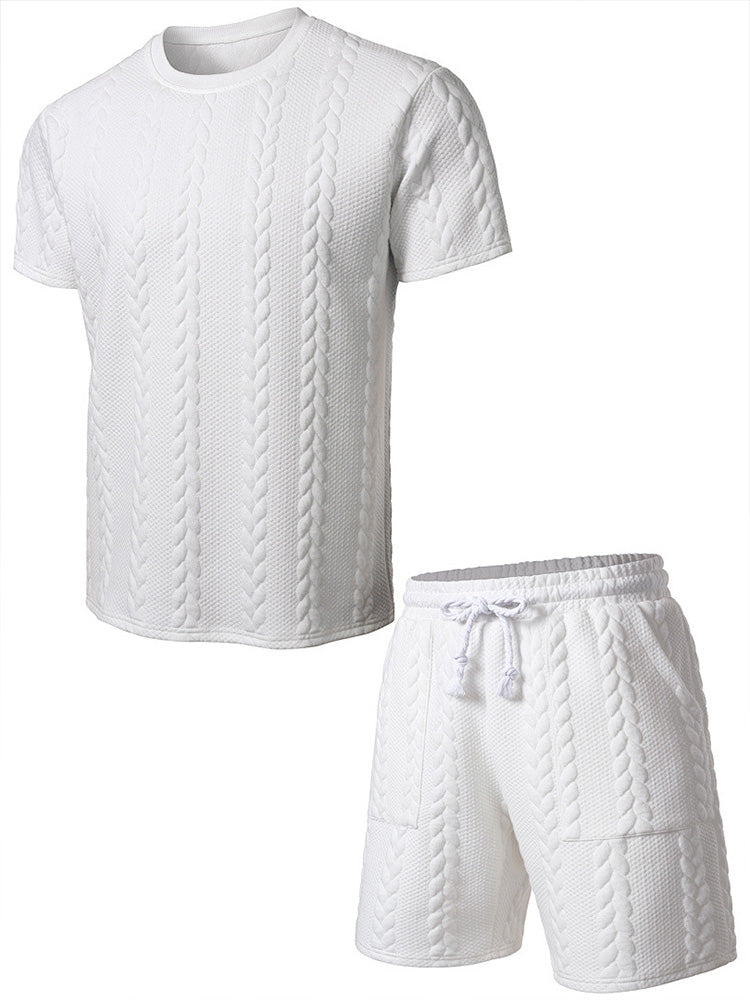 Drawstring Shorts Textured Casual Outfit - White