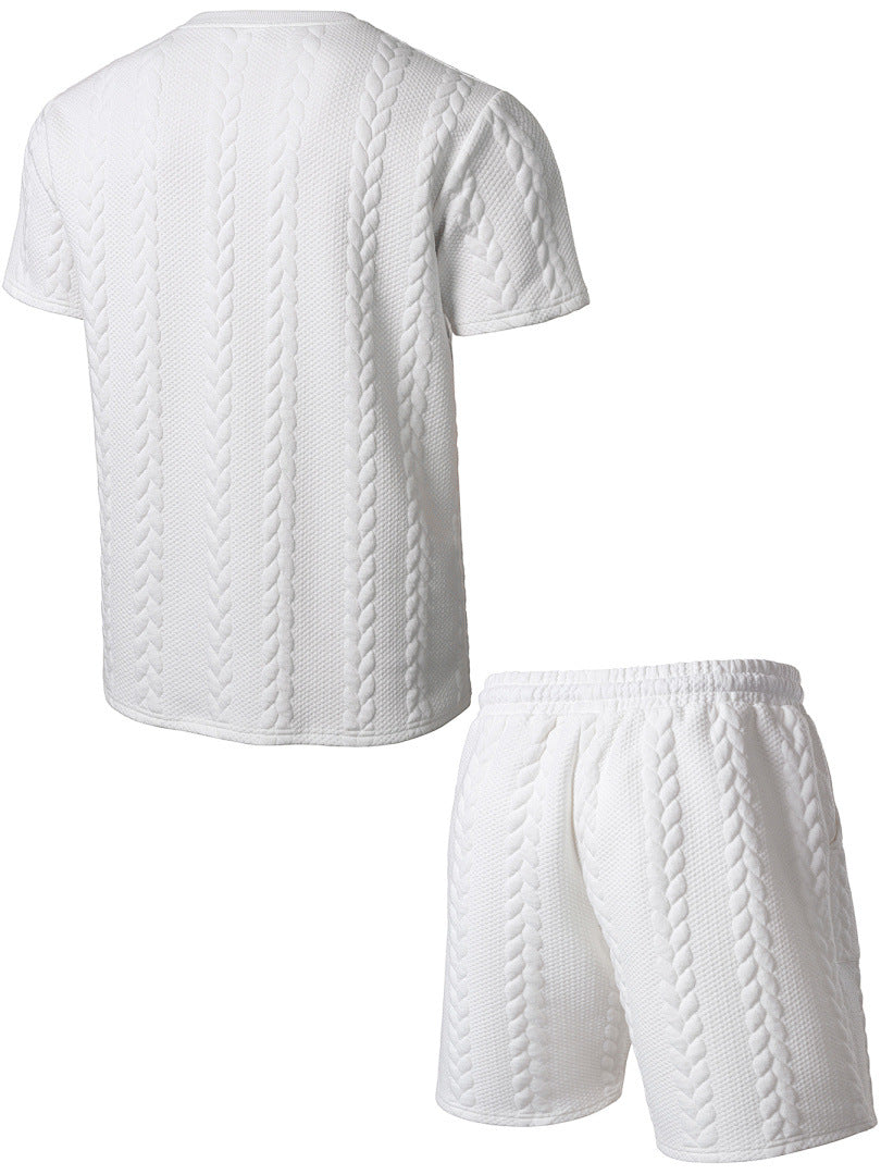 Drawstring Shorts Textured Casual Outfit - White