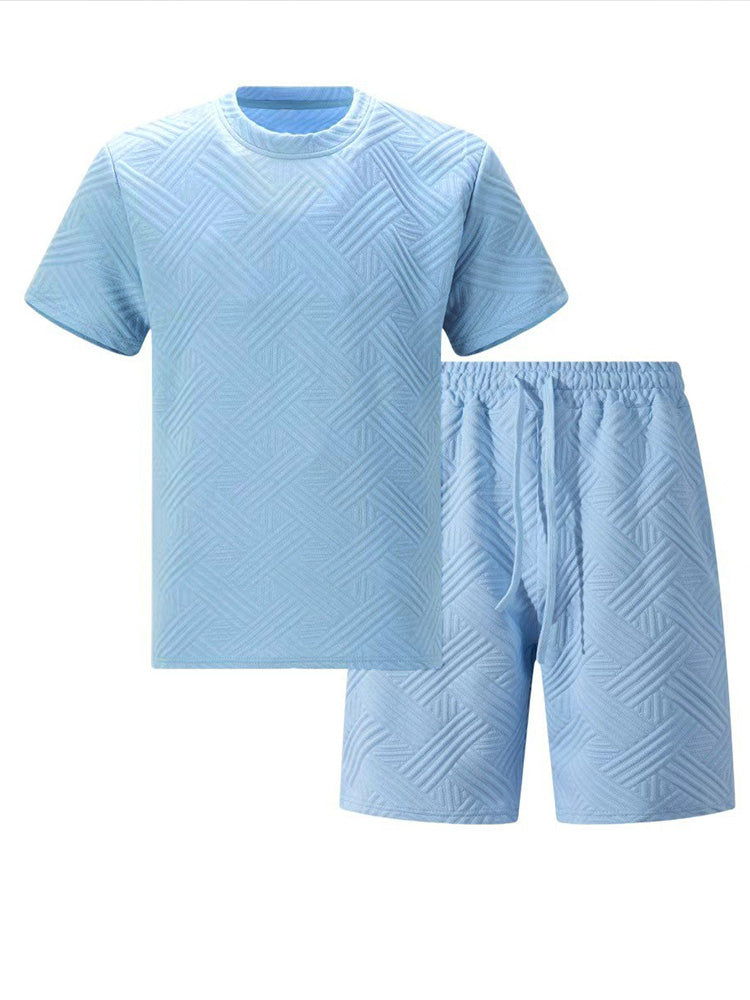 Drawstring Shorts Geometric Casual Outfit - Sky blue