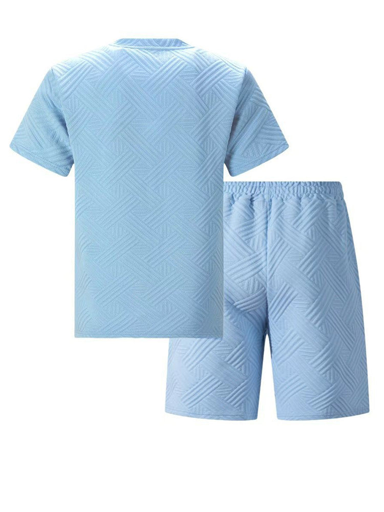 Drawstring Shorts Geometric Casual Outfit - Sky blue