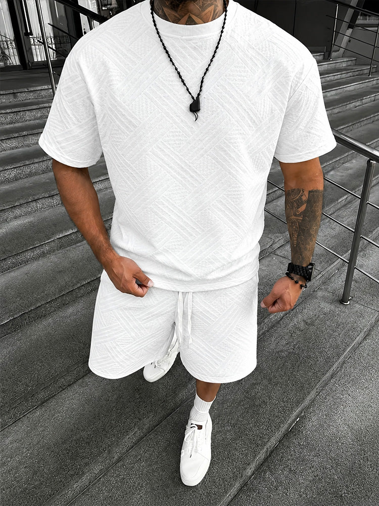 Drawstring Shorts Geometric Casual Outfit - White
