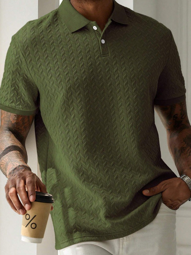 Men's Herringbone Short Sleeve Knit Polo Shirt - Army green