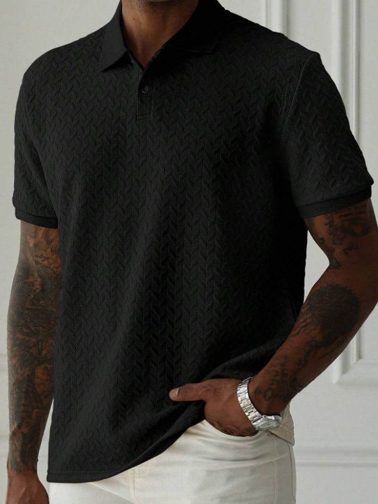 Men's Herringbone Short Sleeve Knit Polo Shirt - Black