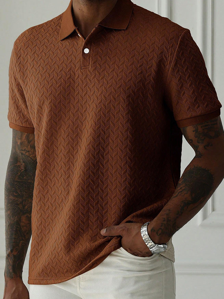 Men's Herringbone Short Sleeve Knit Polo Shirt - Coffee