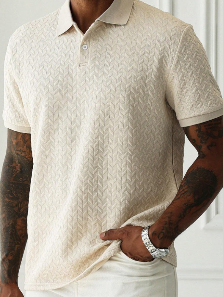 Men's Herringbone Short Sleeve Knit Polo Shirt - Khaki