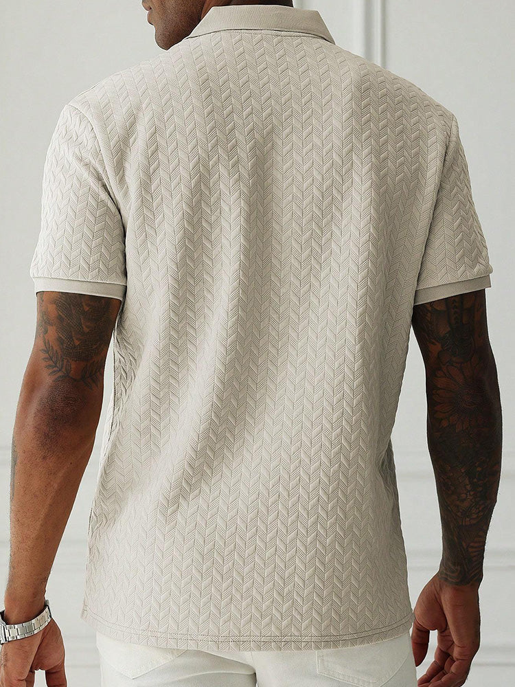 Men's Herringbone Short Sleeve Knit Polo Shirt - Khaki