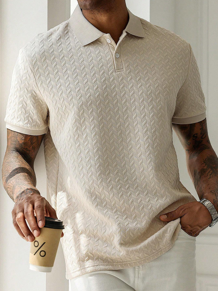 Men's Herringbone Short Sleeve Knit Polo Shirt - Khaki