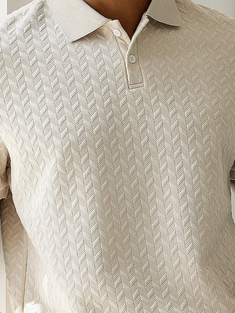 Men's Herringbone Short Sleeve Knit Polo Shirt - Khaki