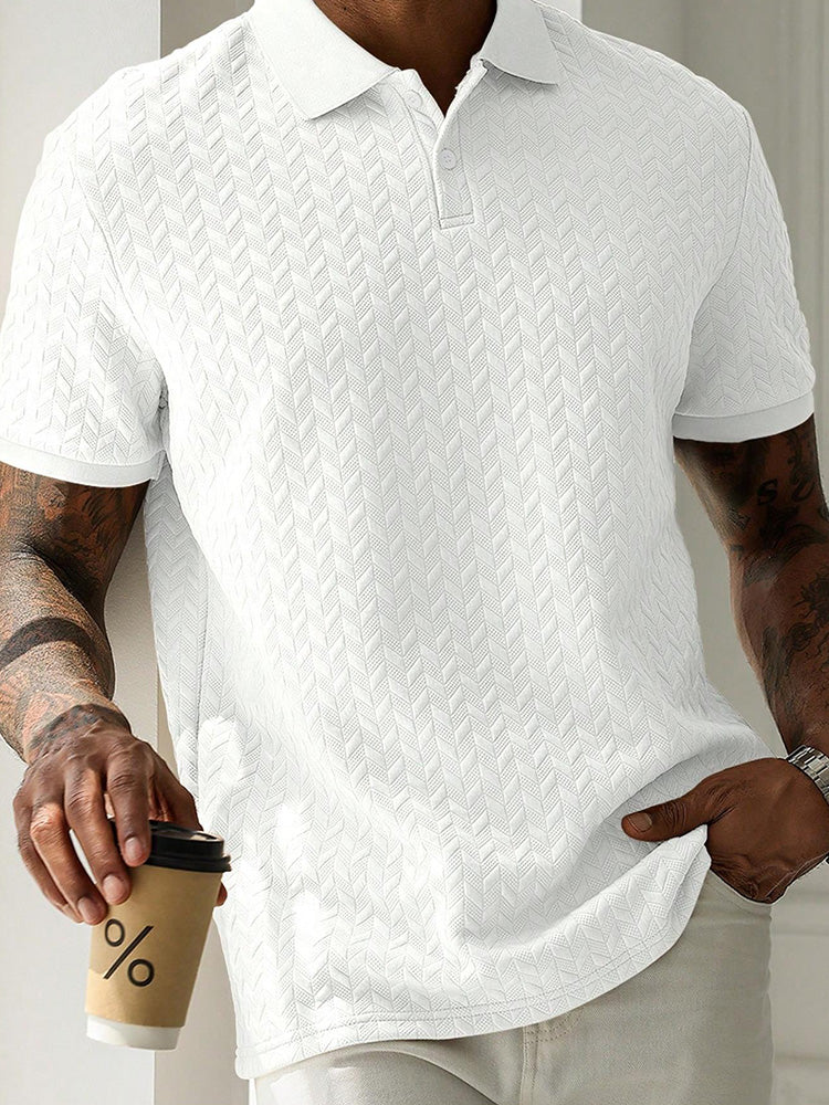 Men's Herringbone Short Sleeve Knit Polo Shirt - White