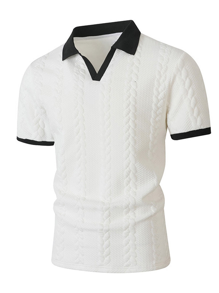 Buttonless V-Neck Cable Textured Casual Business Tee - White