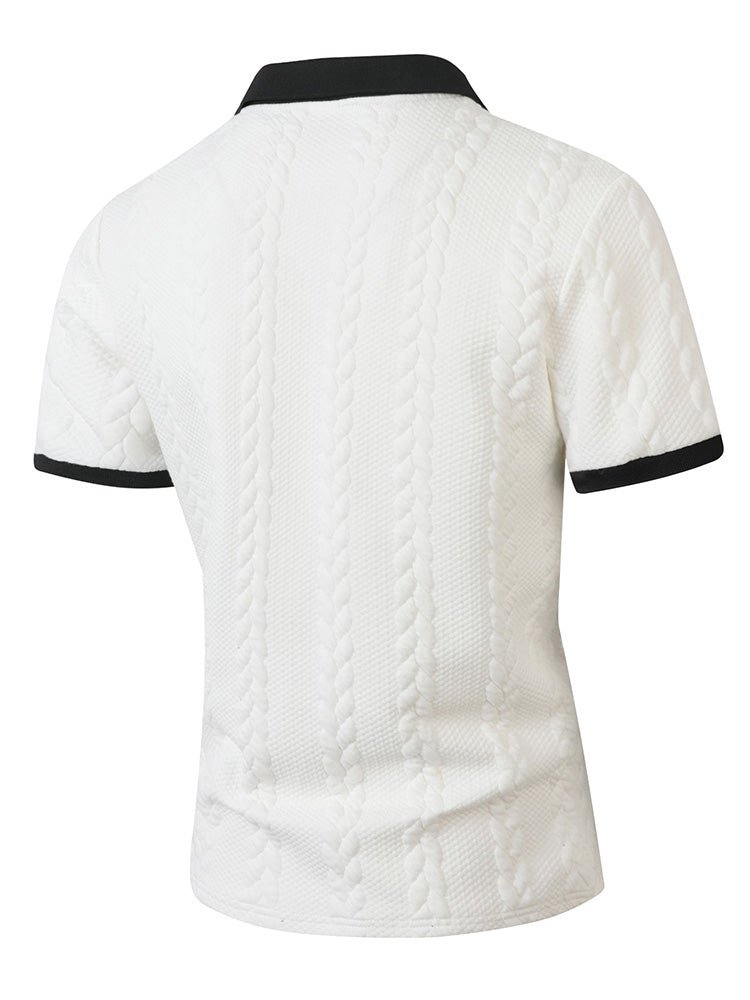 Buttonless V-Neck Cable Textured Casual Business Tee - White