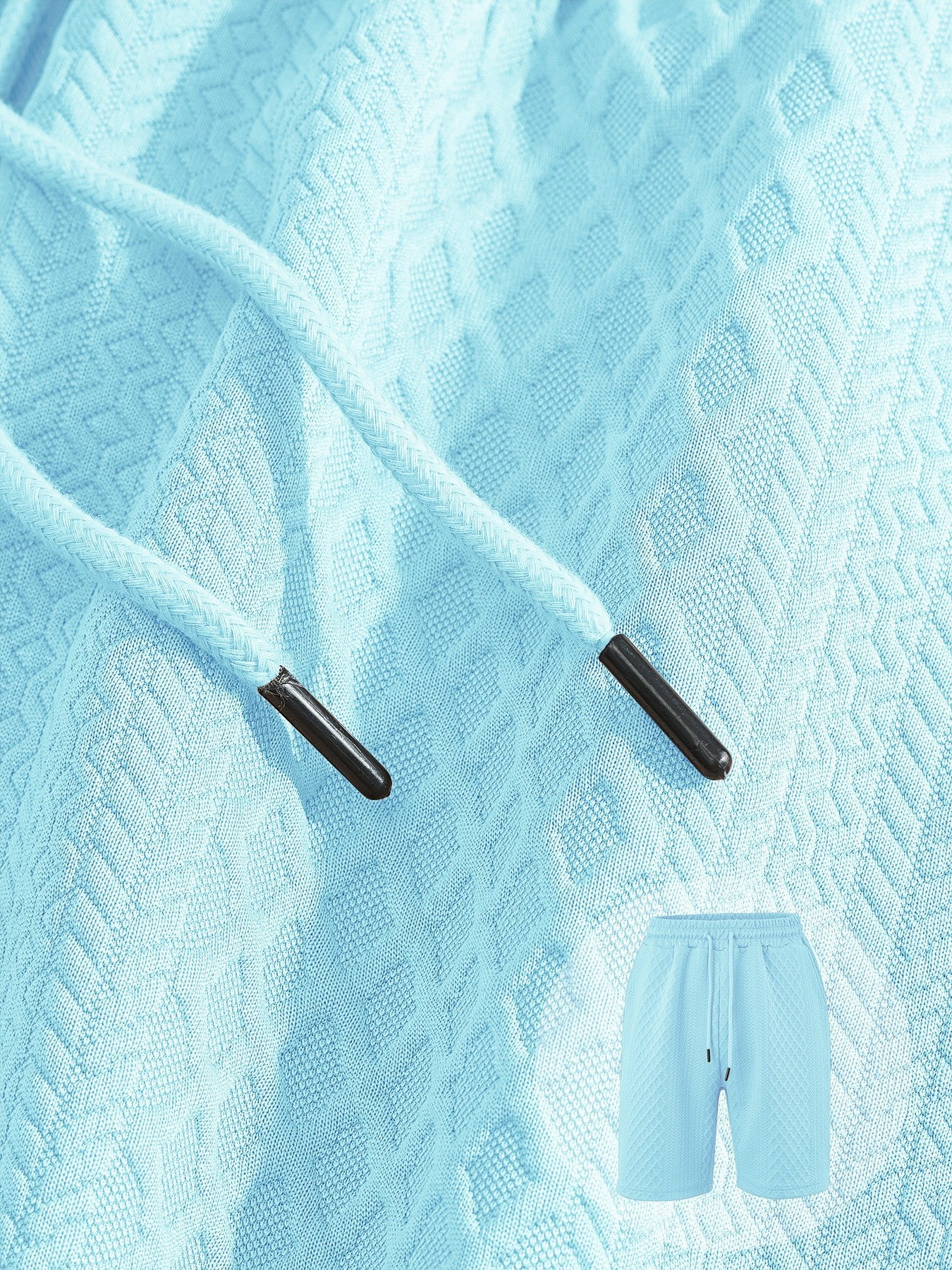 Textured Jacquard Polo Shirt and Shorts 2 Piece Set - Clear Blue