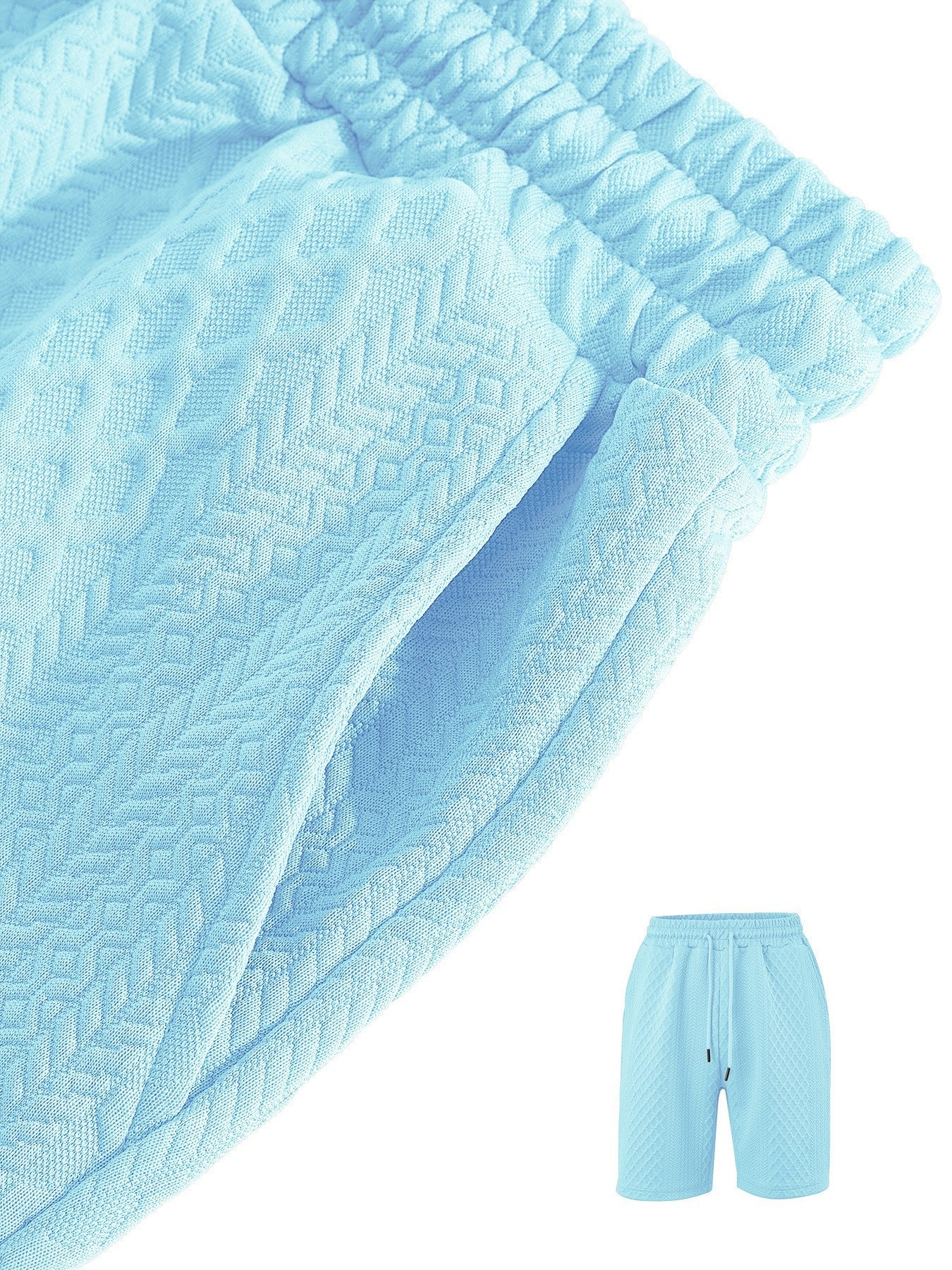 Textured Jacquard Polo Shirt and Shorts 2 Piece Set - Clear Blue