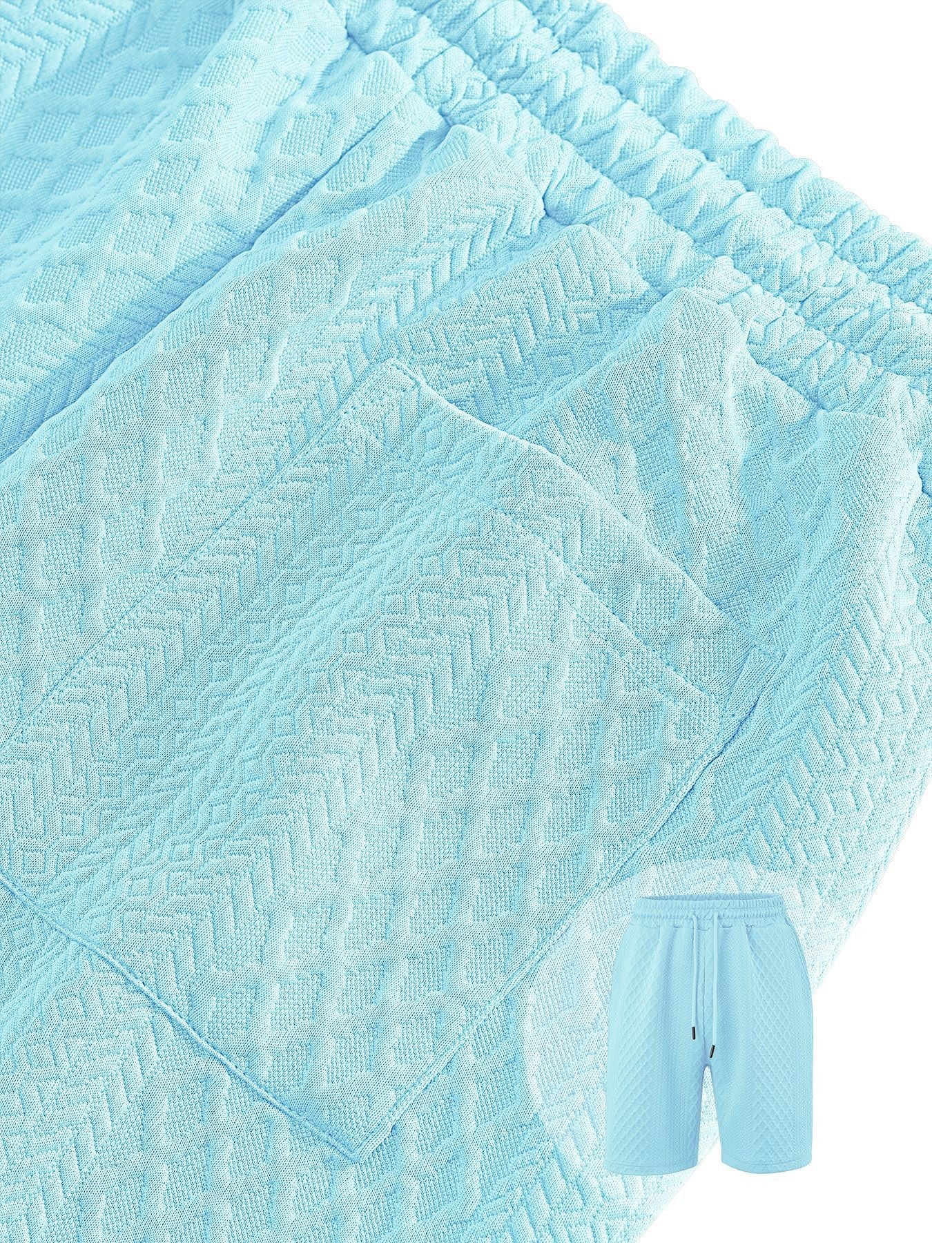Textured Jacquard Polo Shirt and Shorts 2 Piece Set - Clear Blue