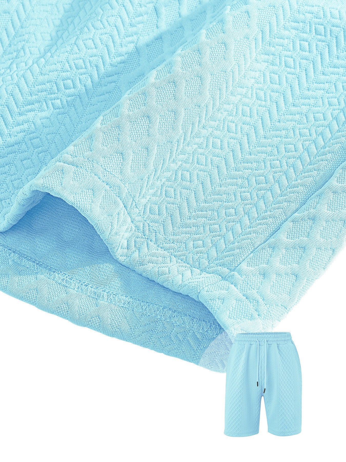 Textured Jacquard Polo Shirt and Shorts 2 Piece Set - Clear Blue
