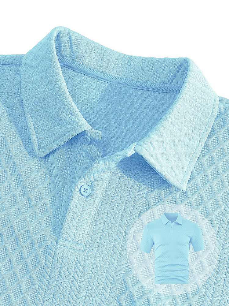 Textured Jacquard Polo Shirt and Shorts 2 Piece Set - Clear Blue