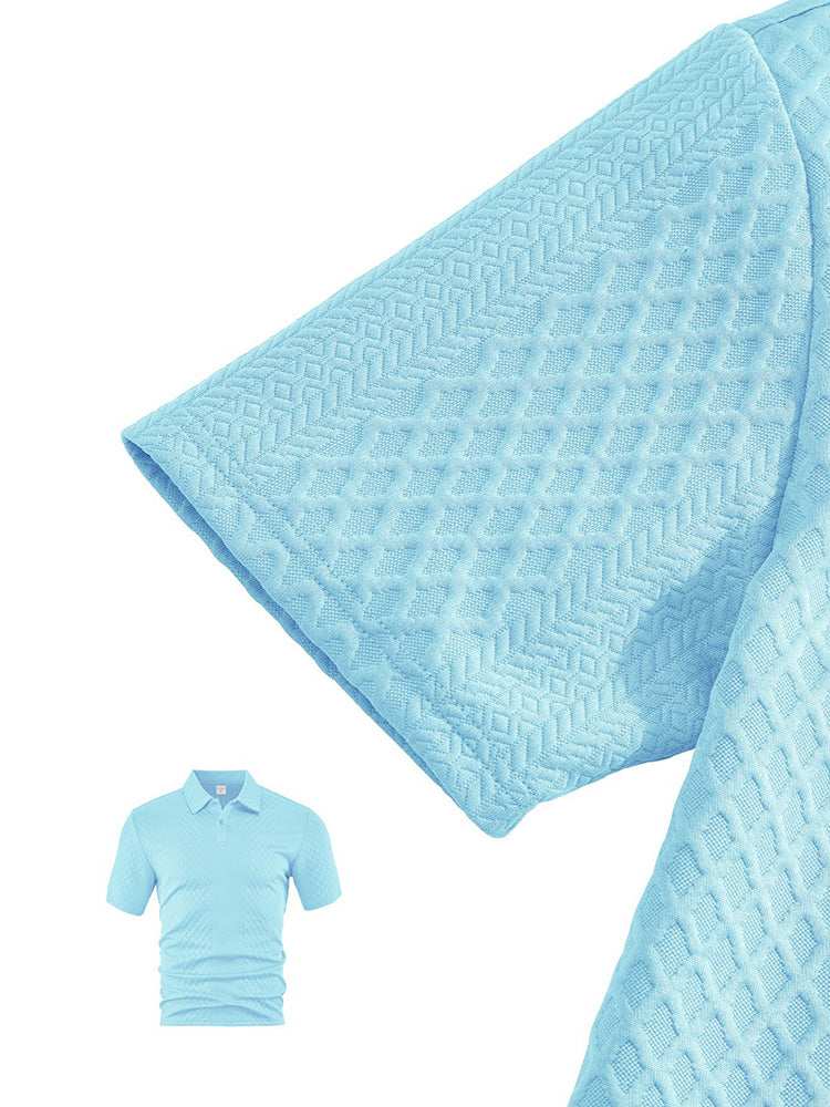 Textured Jacquard Polo Shirt and Shorts 2 Piece Set - Clear Blue